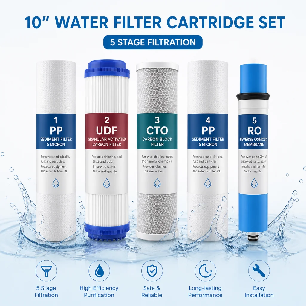10‑Inch Water Filter Cartridge PP Cotton UDF CTO Carbon RO Membrane Universal Home RO Water Purifier Replacement Filter