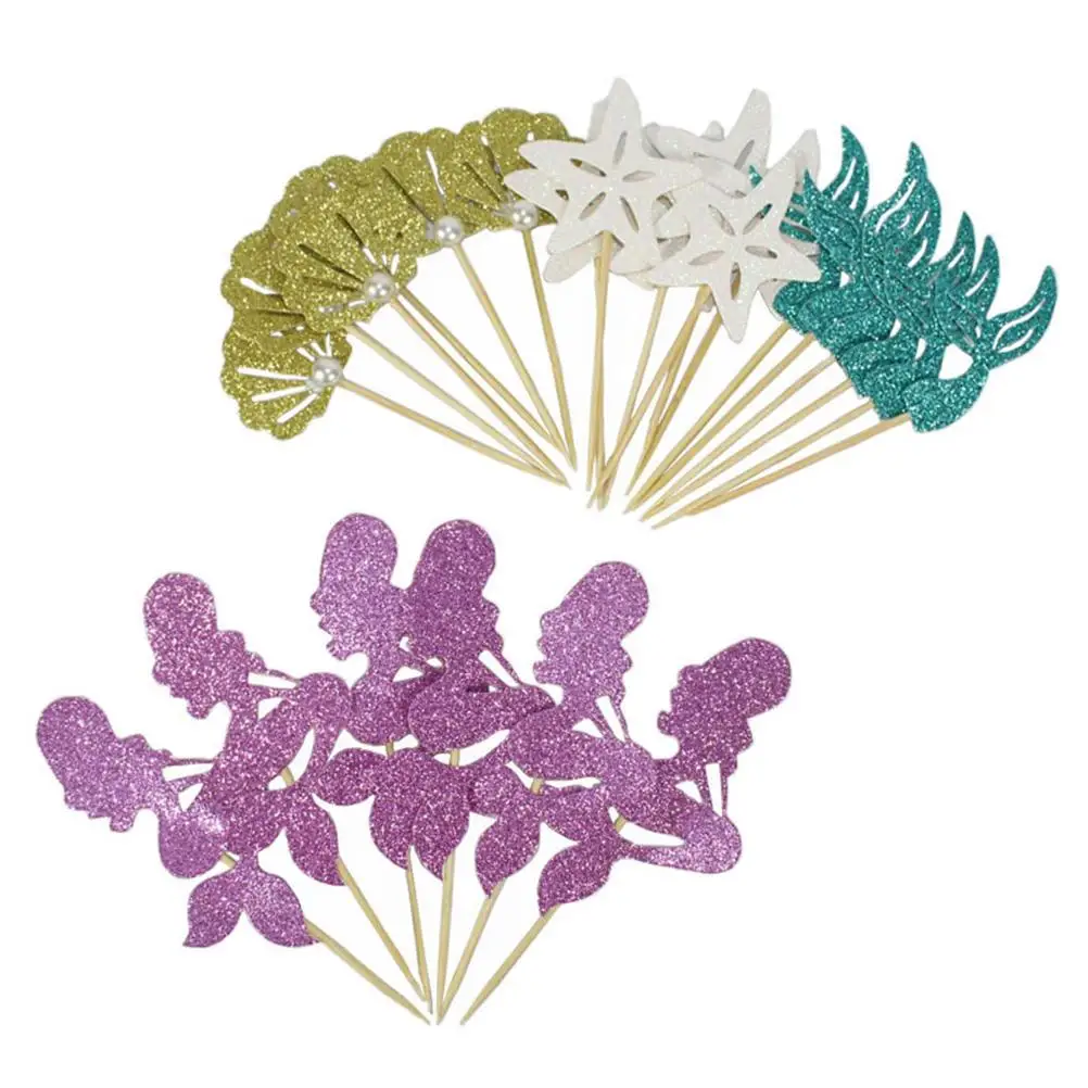 

Cake Decorating Wedding Decorations Ocean Theme Dessert Toppers Mermaid Wooden Cupcake Picks