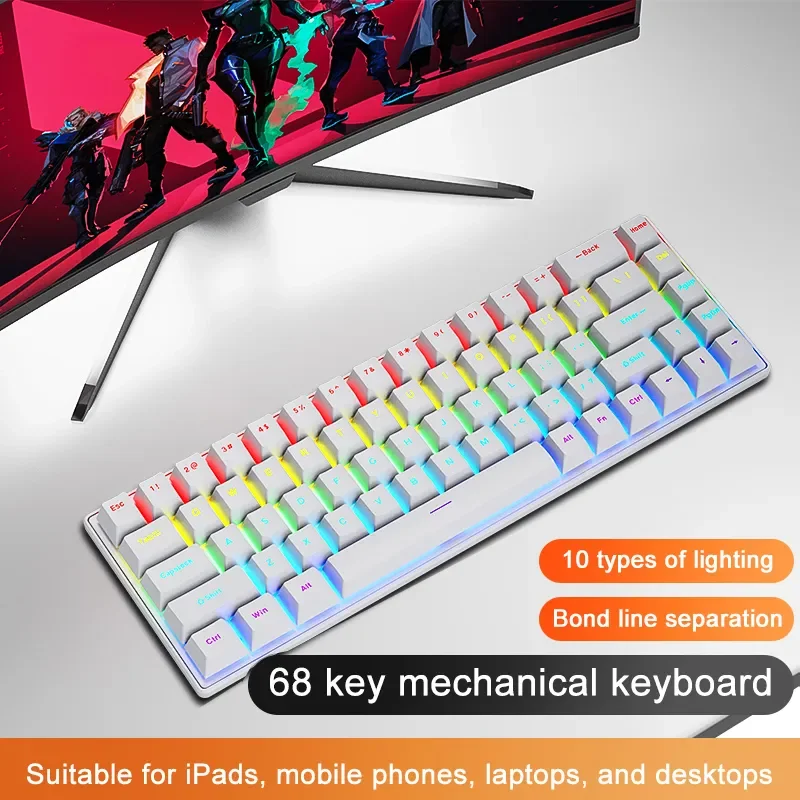 SKYLION K68 Wired Mechanical Keyboard 10Kinds of Colorful Lighting Gaming and Office For Microsoft Windows and Apple IOS System