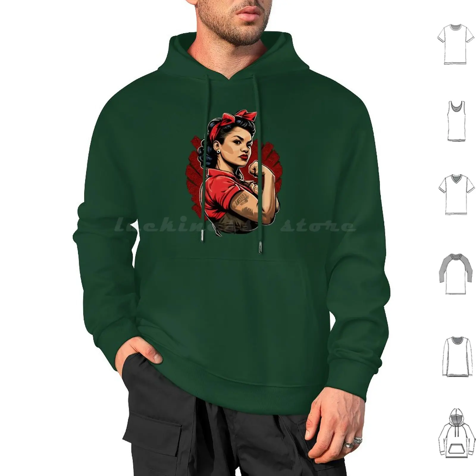 Sudadera con capucha de manga larga Rosalinda The Riveter - Empoderamiento Latino, Rosalinda The Riveter Rosie The