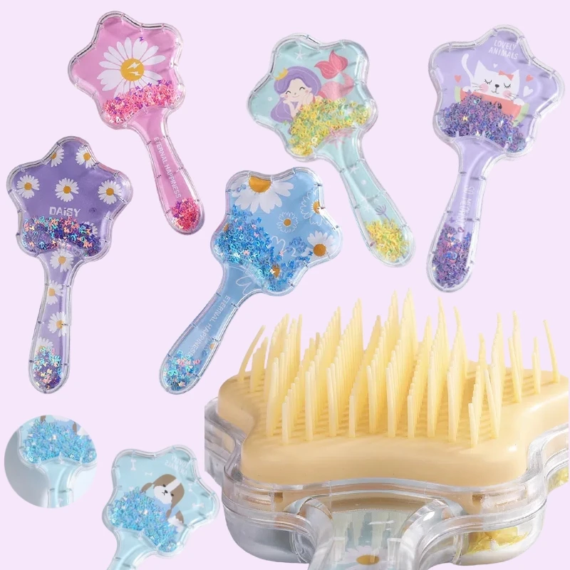 New Cartoon Air Cushion Massage Comb Star Shape Sequins Quicksand Anti-knot Combs for Baby Kids Comb for Curly Hair