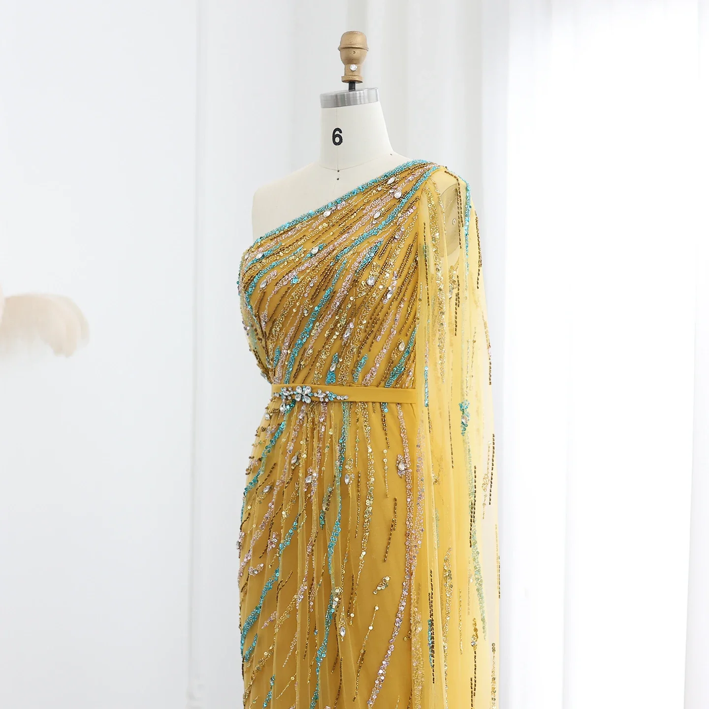 Sharon Said Gold Yellow Simple Elegant Evening Dress One ShoulderWomen Wedding Guest Formal Party Gown Saudi Arabia SS423 Custom image 5