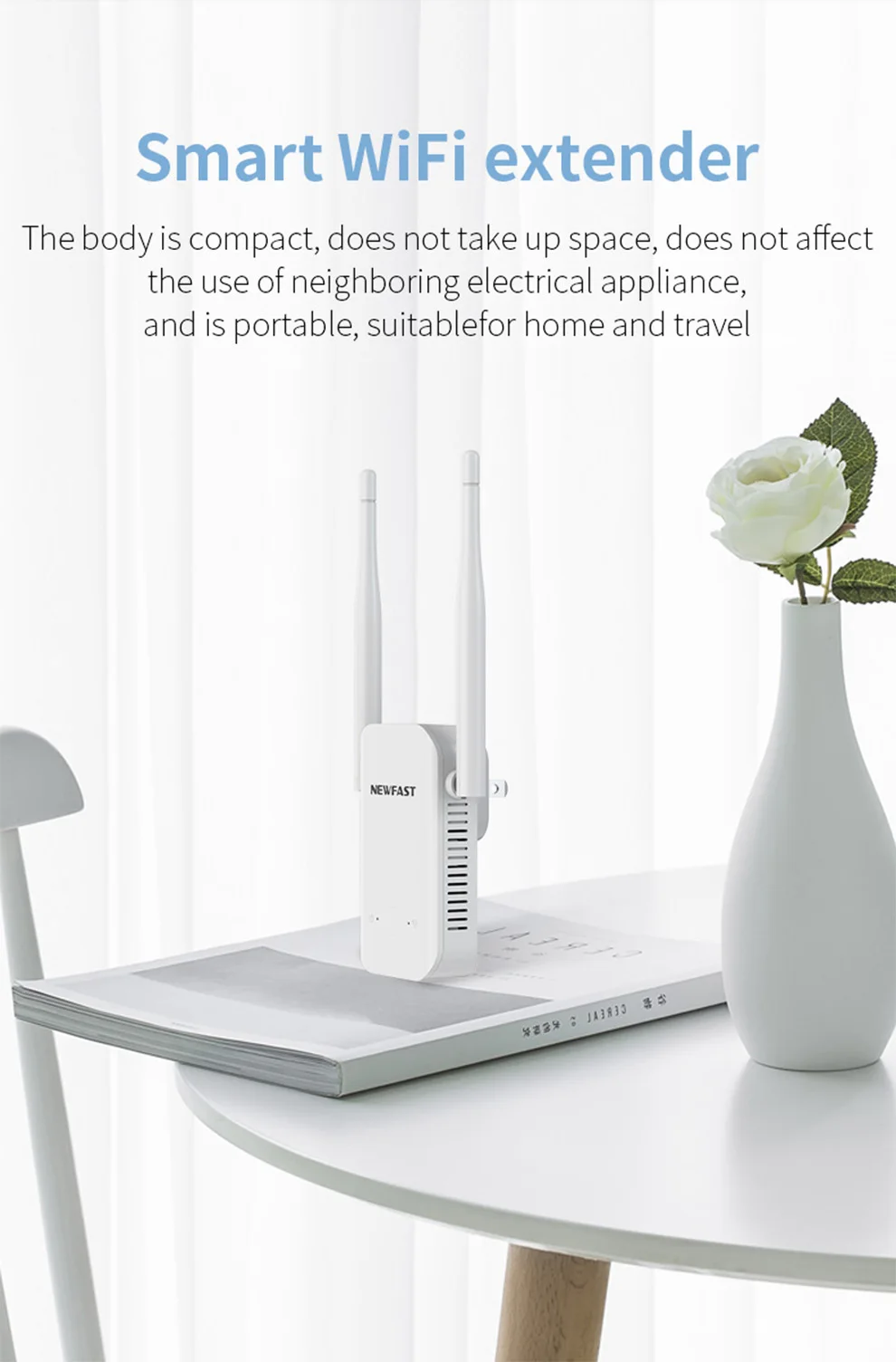 NEWFAST 300Mbps WiFi Repeater Wifi Extender 2.4G Network 2 Antenna Long Range Signal WiFi Booster Repetidor Amplifier For Home