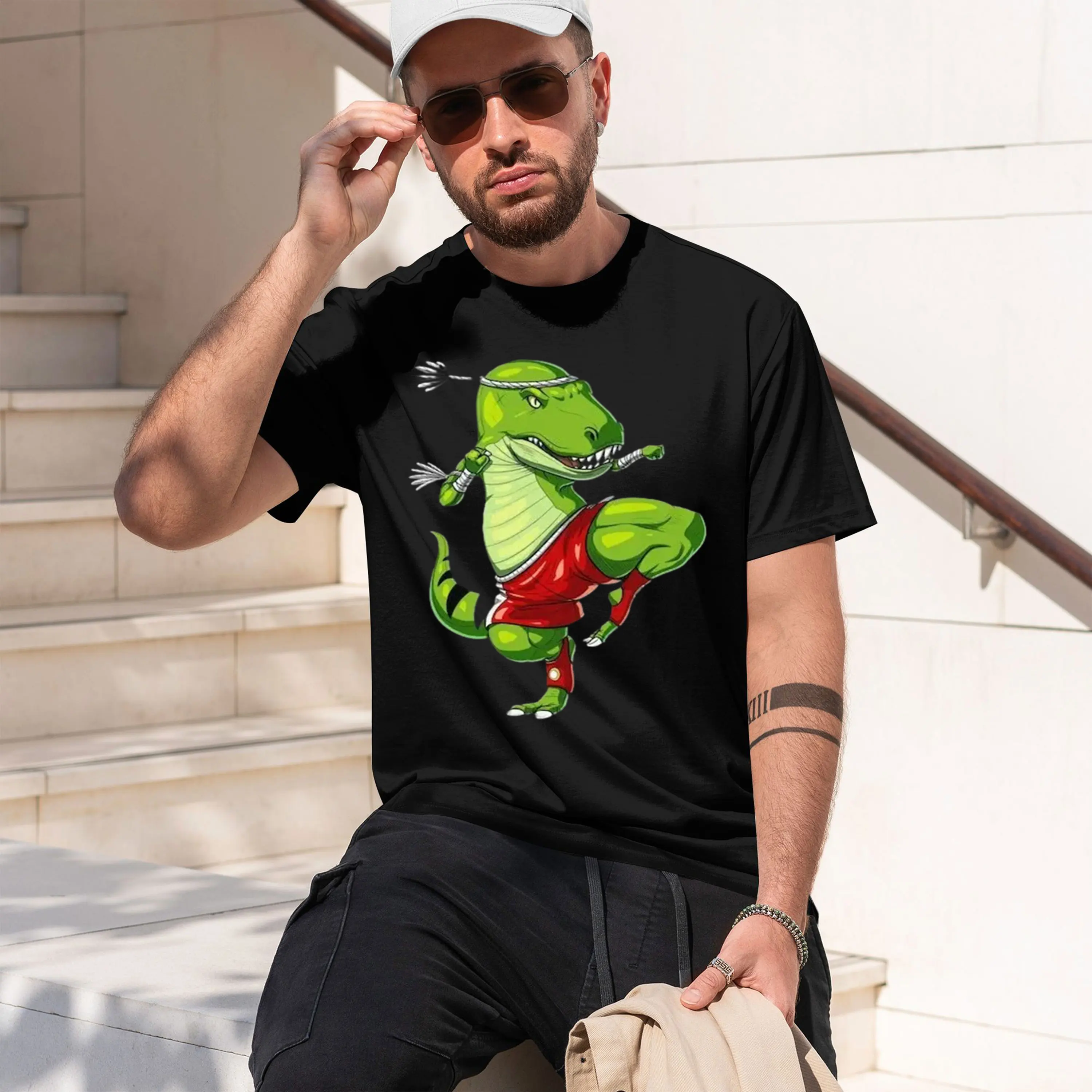 T-Rex Muay Thai Fighter T-Shirt: Dinosaur Thai Boxing Tee Graph T Shirts Funny Women and Men Clothing Vintage Shirts 2026 New Mo