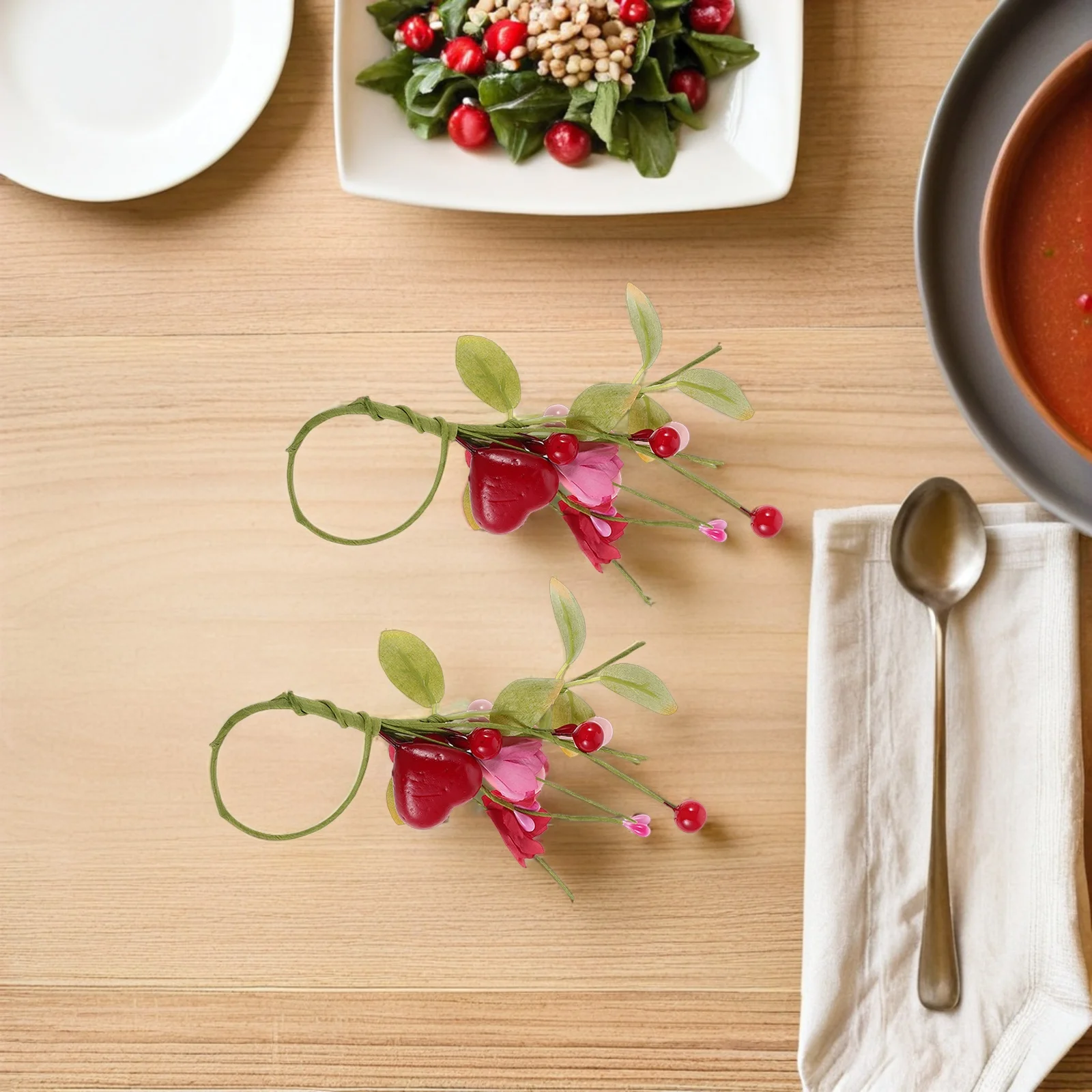 

6Pcs Valentine Heart Napkin Rings Artificial Flower Napkin Holders Romantic Table Decor Wedding Party Anniversary Dinner