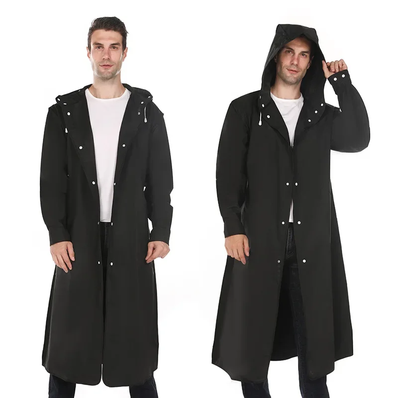 Impermeabile lungo impermeabile in EVA per uomo e donna, impermeabile spesso, cappotto antipioggia con cappuccio, escursionismo all\'aperto, viaggi,