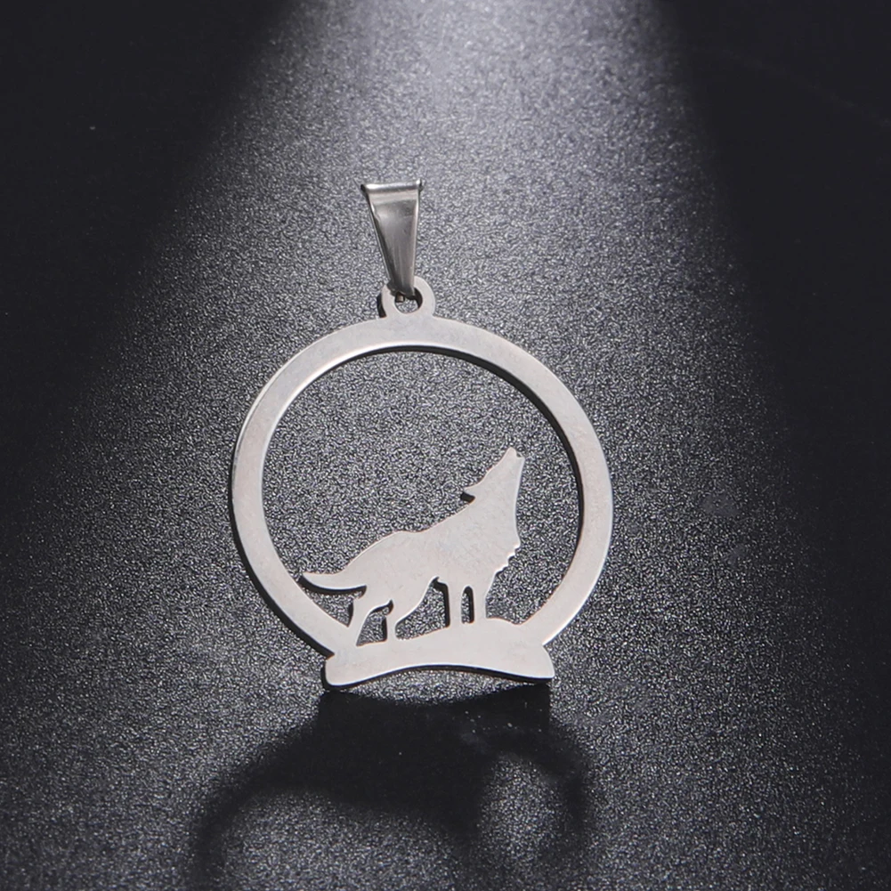 5 pieces/batch Circel Wolf Women's Charm Wholesale Stainless Steel Connector Jewelry Pendant Gift New Arrival