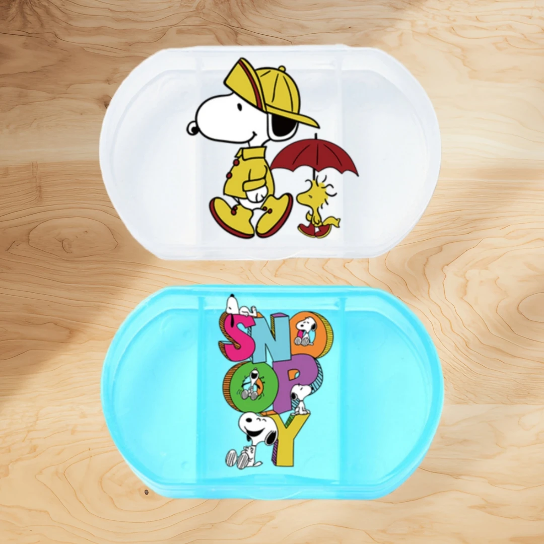 

Snoopy Cartoon Pill Box Mini Kawaii Anime Printed Tablet Pills Organizer Storage Case Dispenser Travel Drug Travel Holder Gifts