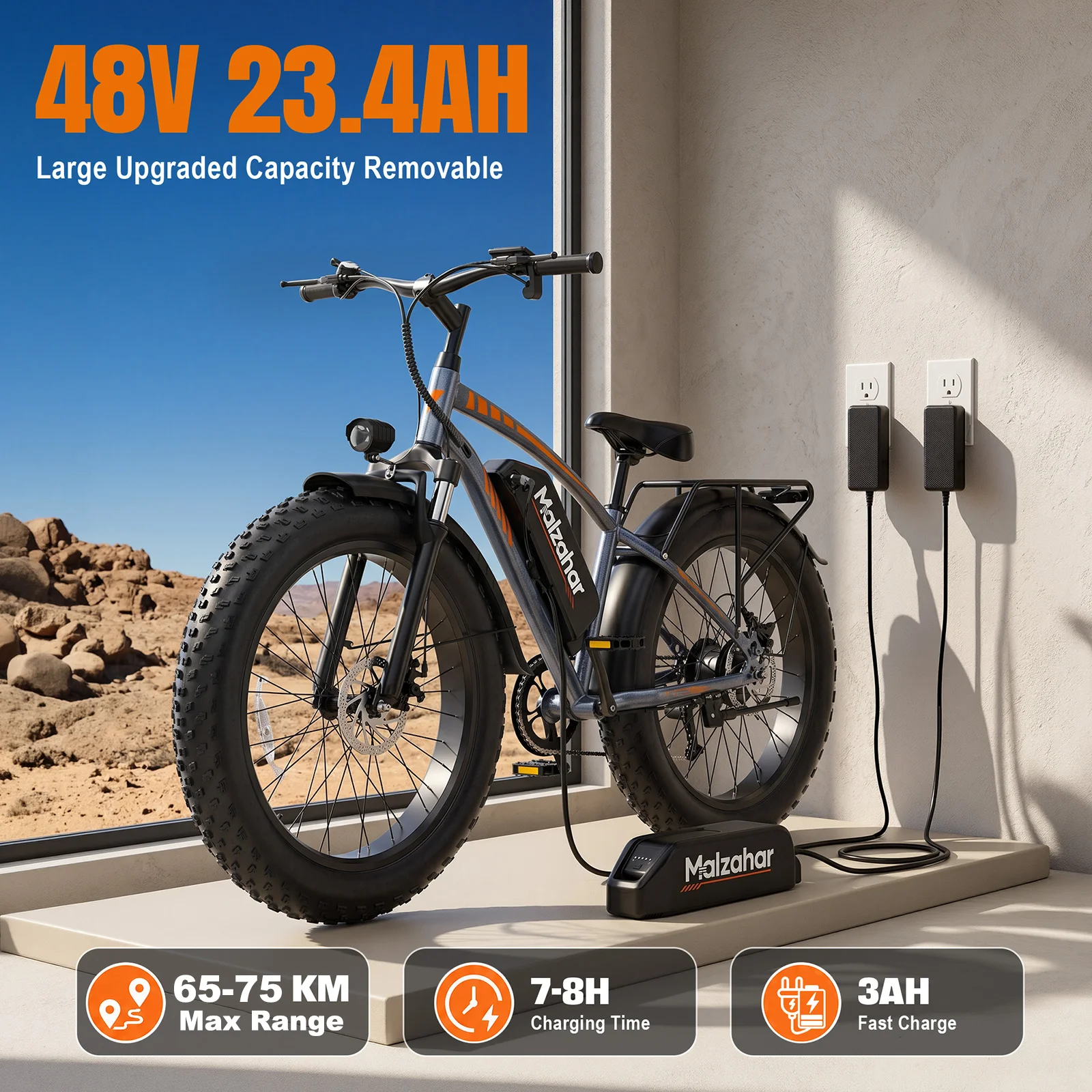 MALZAHAR F01/F02 Elektrofahrrad für Erwachsene und Jugendliche, 26*4.0' All-Terrain Fat Tire, 48V23.4Ah, Hydraulische Scheibenbremsen,LCD-Display,80N.M,Offroad-E-Bike mit breiten Reifen, für Gelände