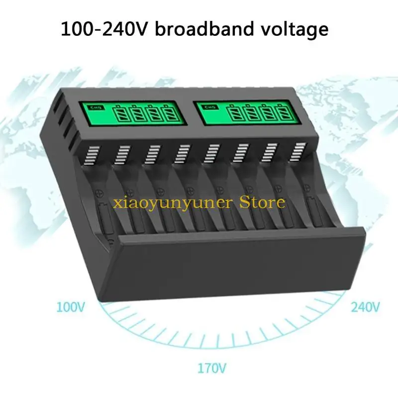 P9JB 8 Slot Battery Charger Intelligent USB Type-C Charger for AAA/AA Ni-MH/Ni-Cd Rechargeable Batteries With LCD Indicator
