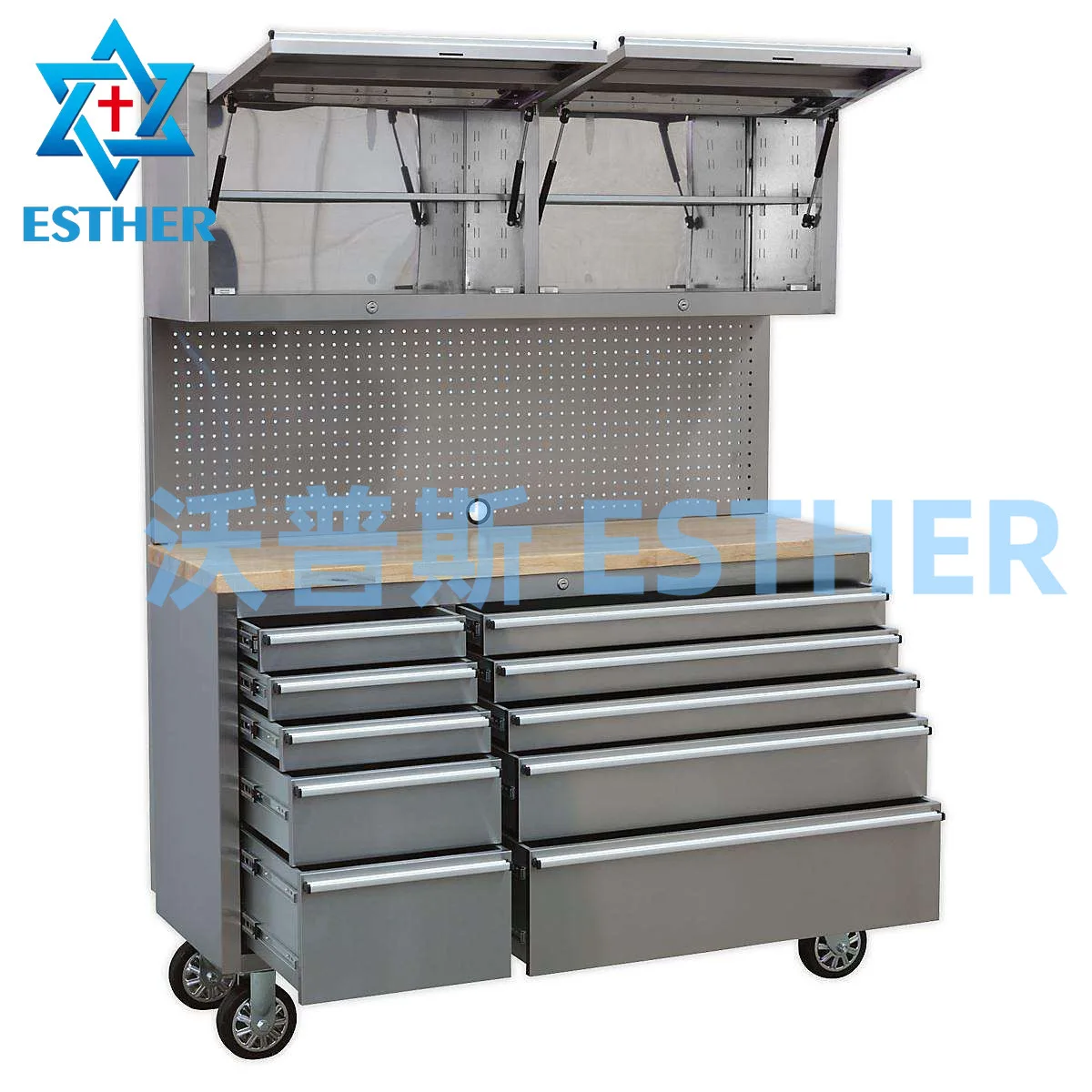 AIROW Stainless Steel 56 Tool Cabinet, Wheels - Durable Rolling Box 10 Drawers OBM 2000kg Carrying Capacity