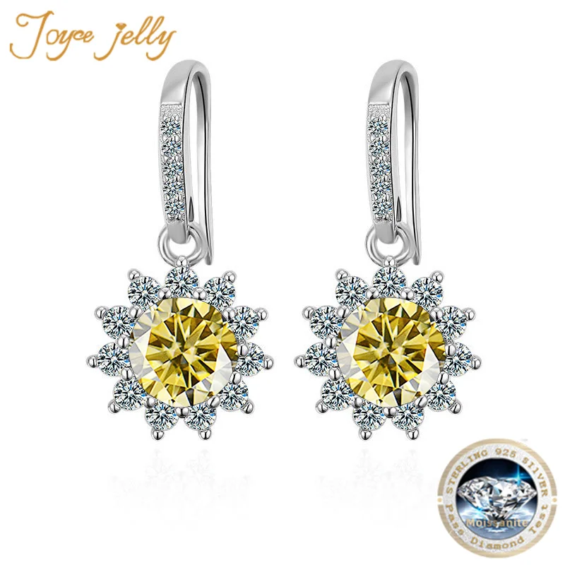 

JoyceJelly 925 Sterling Silver Plated 18K Gold Earrings For Women 1 Carat VVS D Moissanite Diamond Jewelry Sunflower Ear-studs