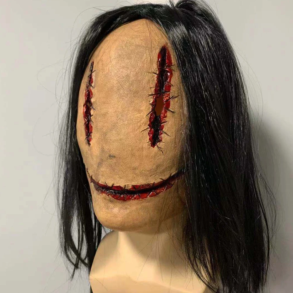 قناع رعب الشعر الطويل اللاتكس قناع الهالوين وجه اللاتكس المخيف لحفلة الهالوين تأثيري شبح الدعامة أقنعة مخيفة الكبار Hallowe