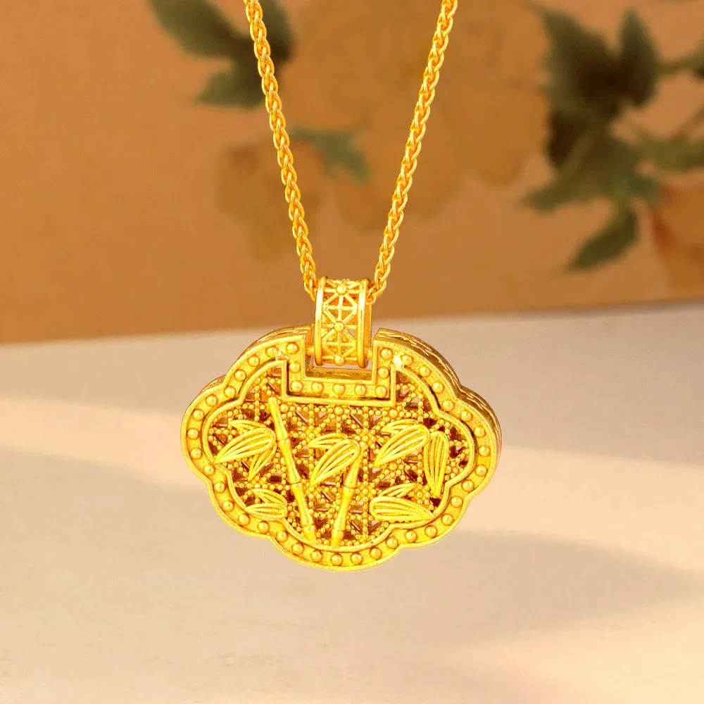 Hollow inlay gold branches jade leaves Ruyi pendant female retro senior sense 9999gold