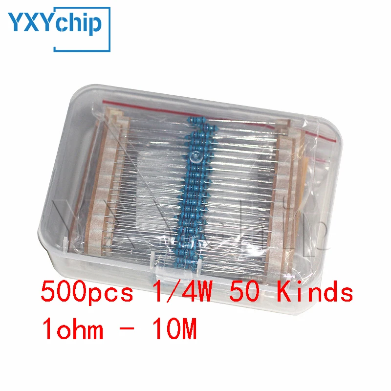 

500pcs 1/4w 50 Kinds Resistor Set ,1% Metal Film Resistor Pack ,0.25w 1ohm - 10m Diy Electronic Resistors Assorted Kit