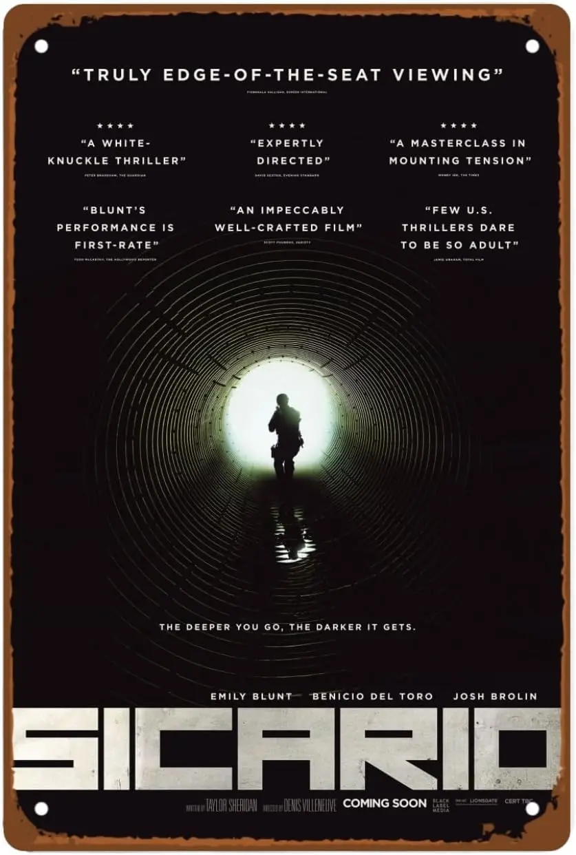 The Sicario Movies Man Cave Decor Drama Action Films Modern Metal Wall Tin Sign Retro Gift Vintage Decorations Classic Action Mo
