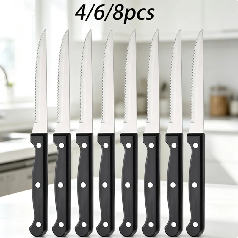4/6/8pcs household steak knife suit, sharp serrated blade knife, used for cutting beef.