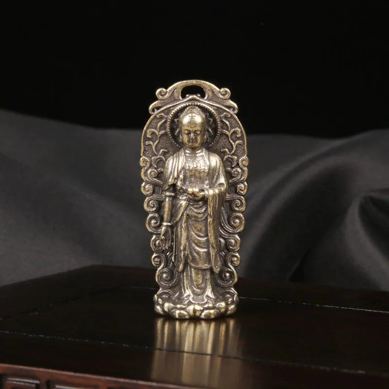 

Brass Western Three Saints Amitabha Buddha Pendant Copper Carved Buddha Statue Pendant Handle Piece Pendant Copper Ware