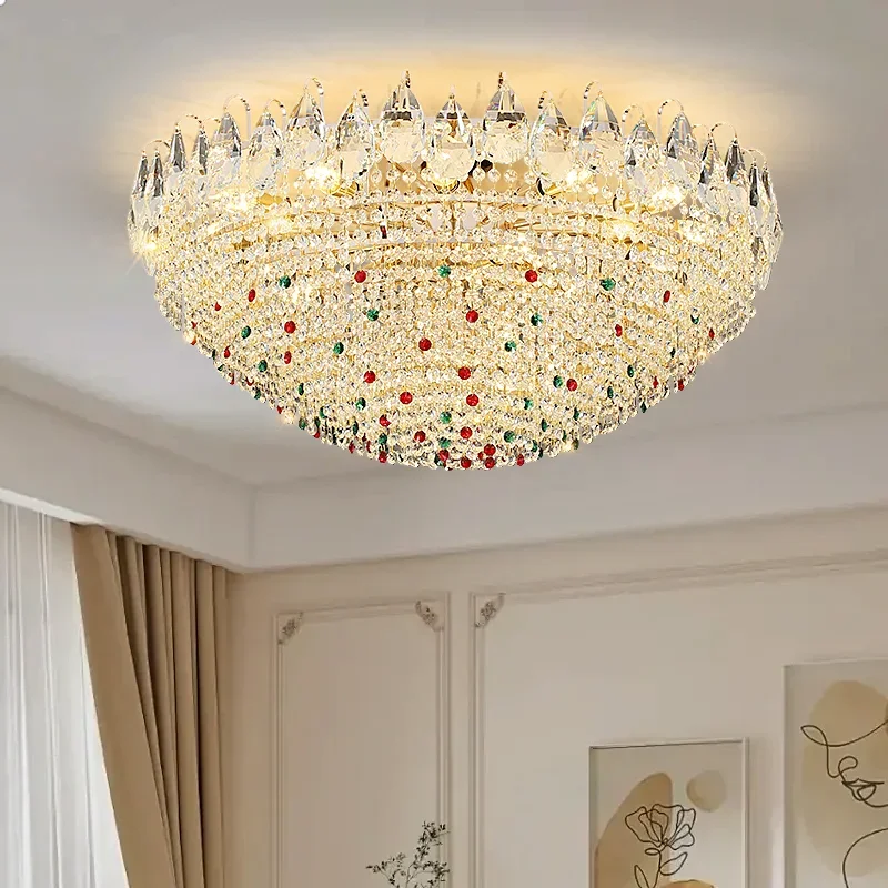 Luxury Colored Crystal Chandelier, Gold Ceiling Pendant Light, for Bedroom Living Room Lighting Dinning Room, Lovely Home Decor