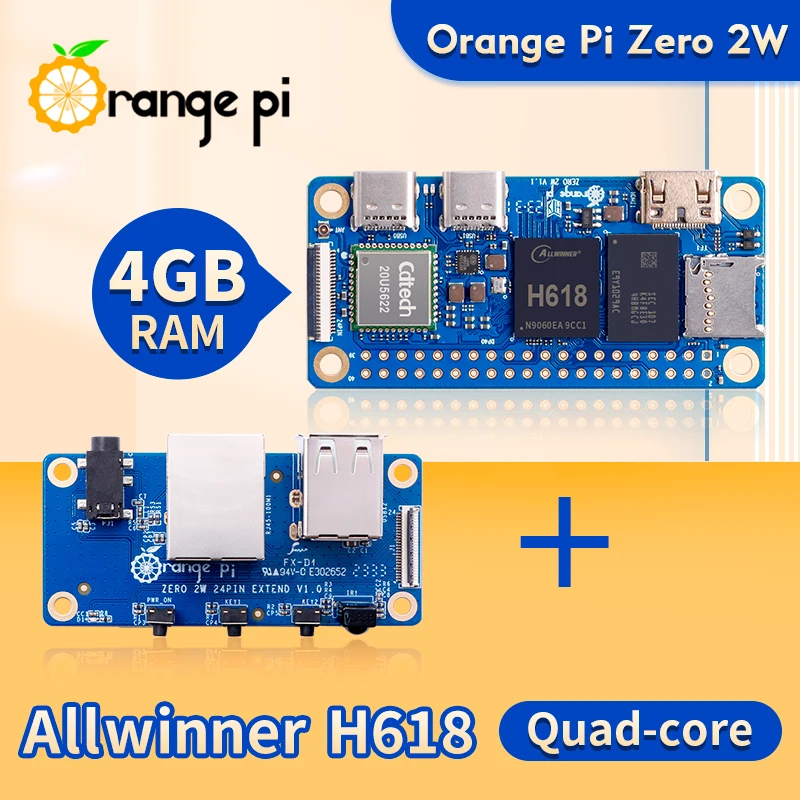 VoltSOrange Pi Zero 2W 4GB + Expansion Board Development Board Allwinner H618 Orange Pi Zero 2 W WiFi-BT Zero2W Single Board Com