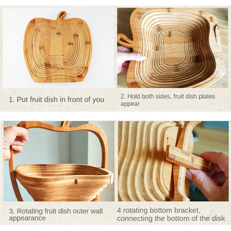 

KX4B Bamboo Folding Fruit Basket Chopping Board Collapsible Vegetable Bowl Trivet Foldable Food Storage Container Snack Tray