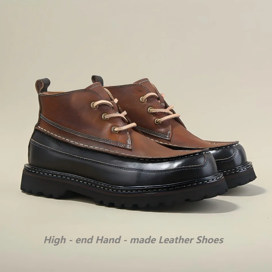 

YETTIES Men's Genuine Leather High Top Work Boots, Chunky Anti-Slip Sole for Height & Durability, Vintage Casual & Rugged Style