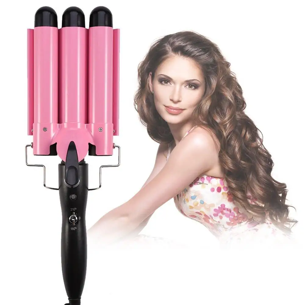 

Three-Tube Egg Roll Stick 3 Barrel Hair Curler Small and Large Volume Water Wave Hair Curling Iron with LED Temperature Display