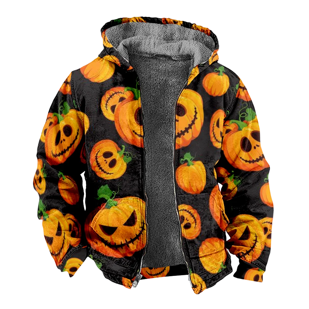 Abrigos de chaquetas de invierno para hombre, ropa de algodón con patrón de Halloween, abrigo aislante, compras coreanas