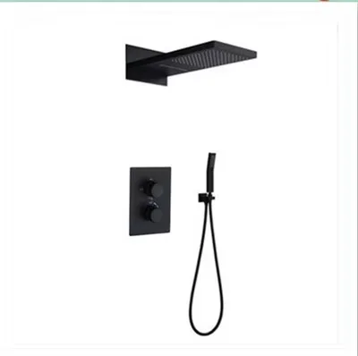 

Modern Solid Design Concealed Matt Black Square Bathtub Mixer Thermostatic Shower Faucet Bathroom Wall-in Rainfall Rain Ceramic