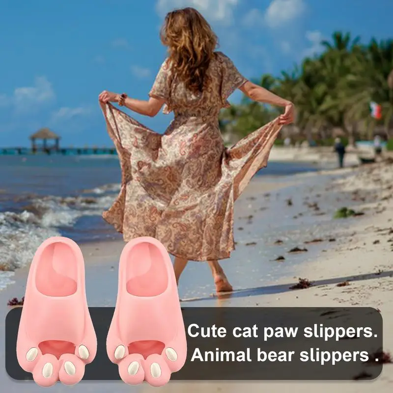 Paw Slippers For Women Summer Slide Sandals Open Toe Shower Slippers Non-Slip Soft Slipper With Thick Sole Cloud Slippers For