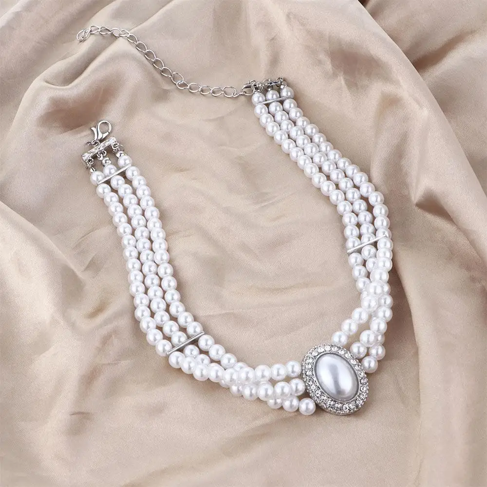 Luxury Baroque Alloy Triple Layer Temperament Pearl Rhinestones Women Necklace Korean Style Choker Jewelry Accessories