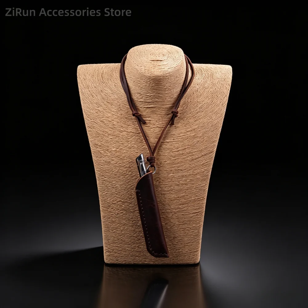 Leder-Stifthalter Anhänger Halskette Unisex, Vintage Boho Handgefertigte Lederkordel Verstellbare Halskette für Männer Frauen, Schreibwaren-Liebhaber – Detail 5