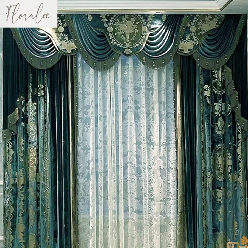 Luxury Velvet European-style Curtains for Living Room Royal American Bedroom High-quality Fabric Soft Cotton Velvet Silk Curtain