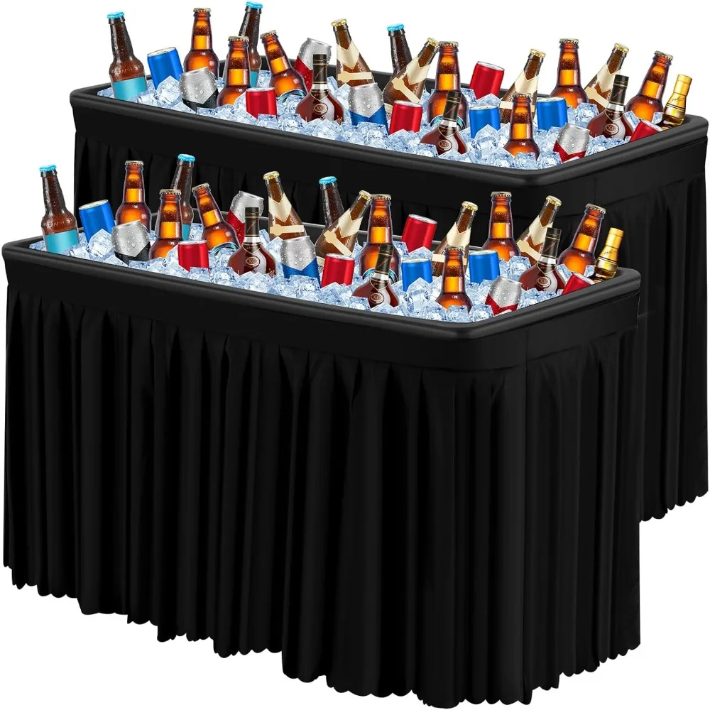 

4 Foot Party Ice Cooler Table with Drain and Removable Matching Skirt, Portable Fill and Chill Tables, 2 Sets Ice Cooler Table