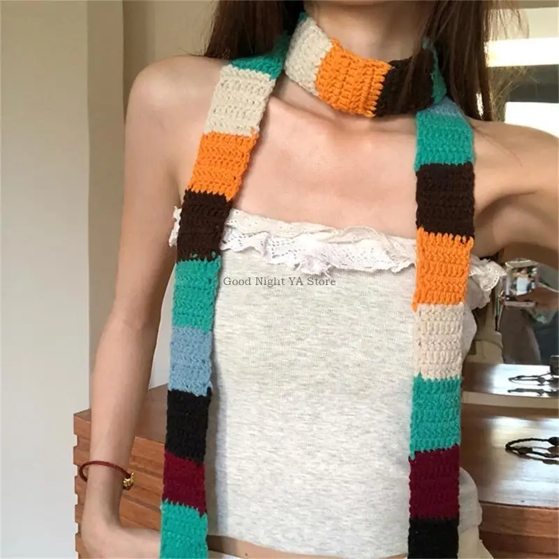 النساء الأزياء harajuku وشاح مخطط ملون حبل الشتاء السقوط دافئ زخرفة ضيقة نحيل طويلة الأوشحة