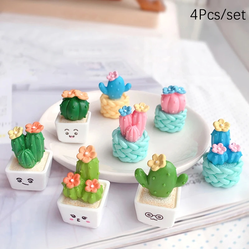 1/4Pcs/set Dollhouse Miniature Succulent Potted Plant Cactus Bonsai Model Home Decor Toy Micro Landscape Car Desktop Ornaments