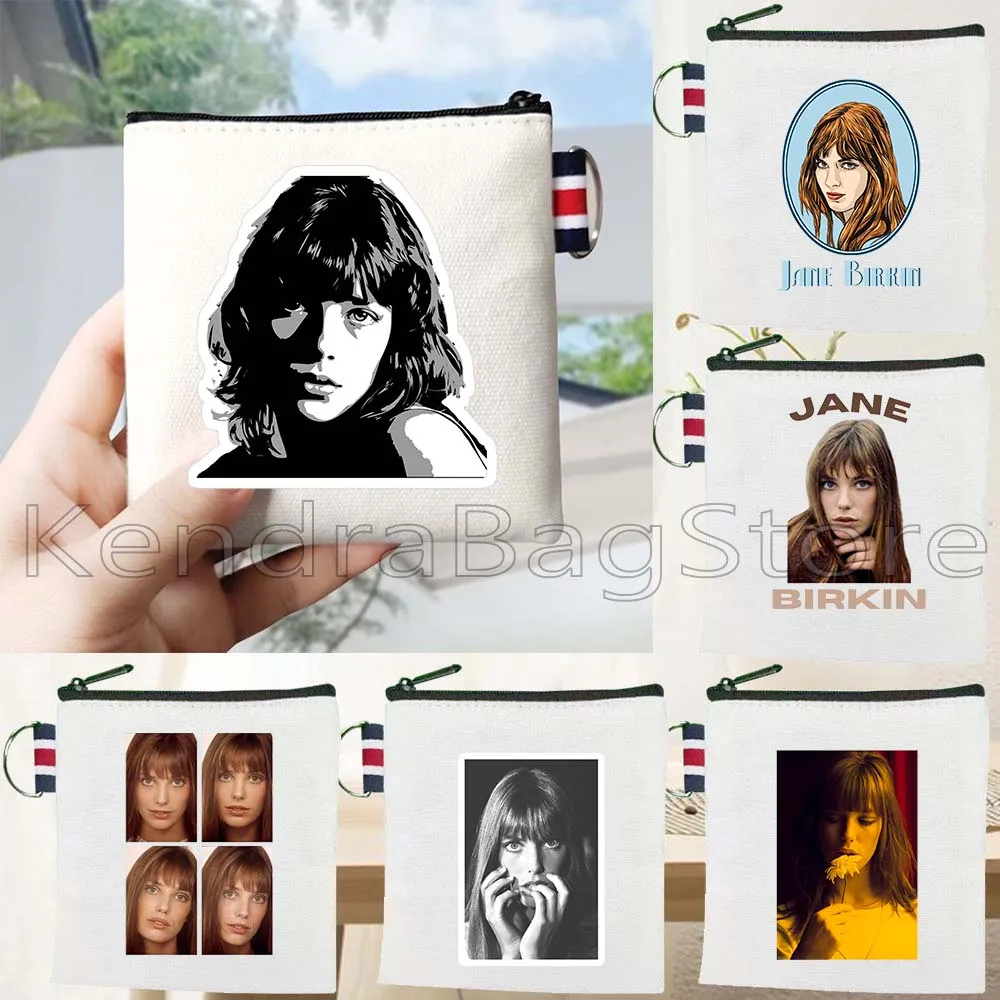 

Jane Birkin Style Portrait Fan Gifts Canvas Coin Purse Canvas Bags Square Key Storage Card Cartoon Coin Bag Wallet Zipper Pouch