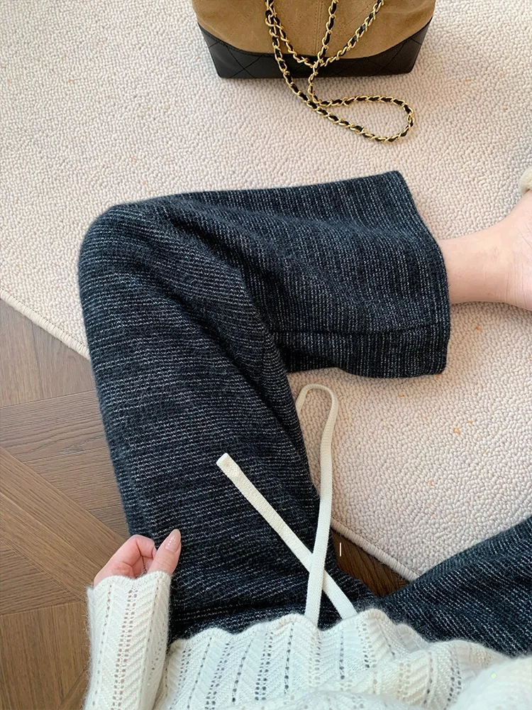 

Женские широкие брюки на флисовой подкладке, повседневные свободные утепленные брюки прямого кроя с высокой талией, осенне-зимняя новинка