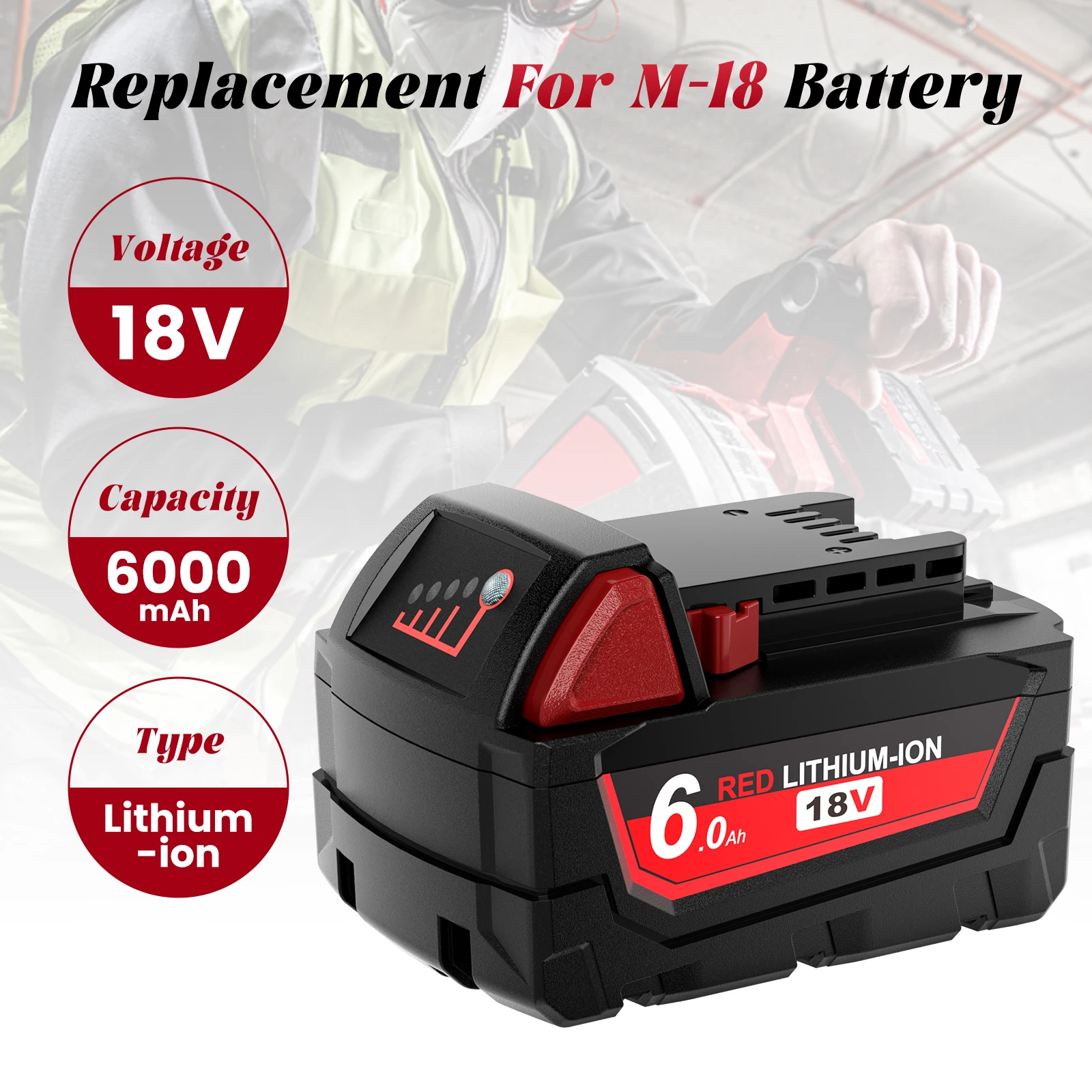 Milwaukee Battery M18 18V 6.0Ah 7.0Ah 9.0Ah Replacement Lithium Battery for Milwaukee M18 48-11-1815 48-11-1850 2604-22 Battery