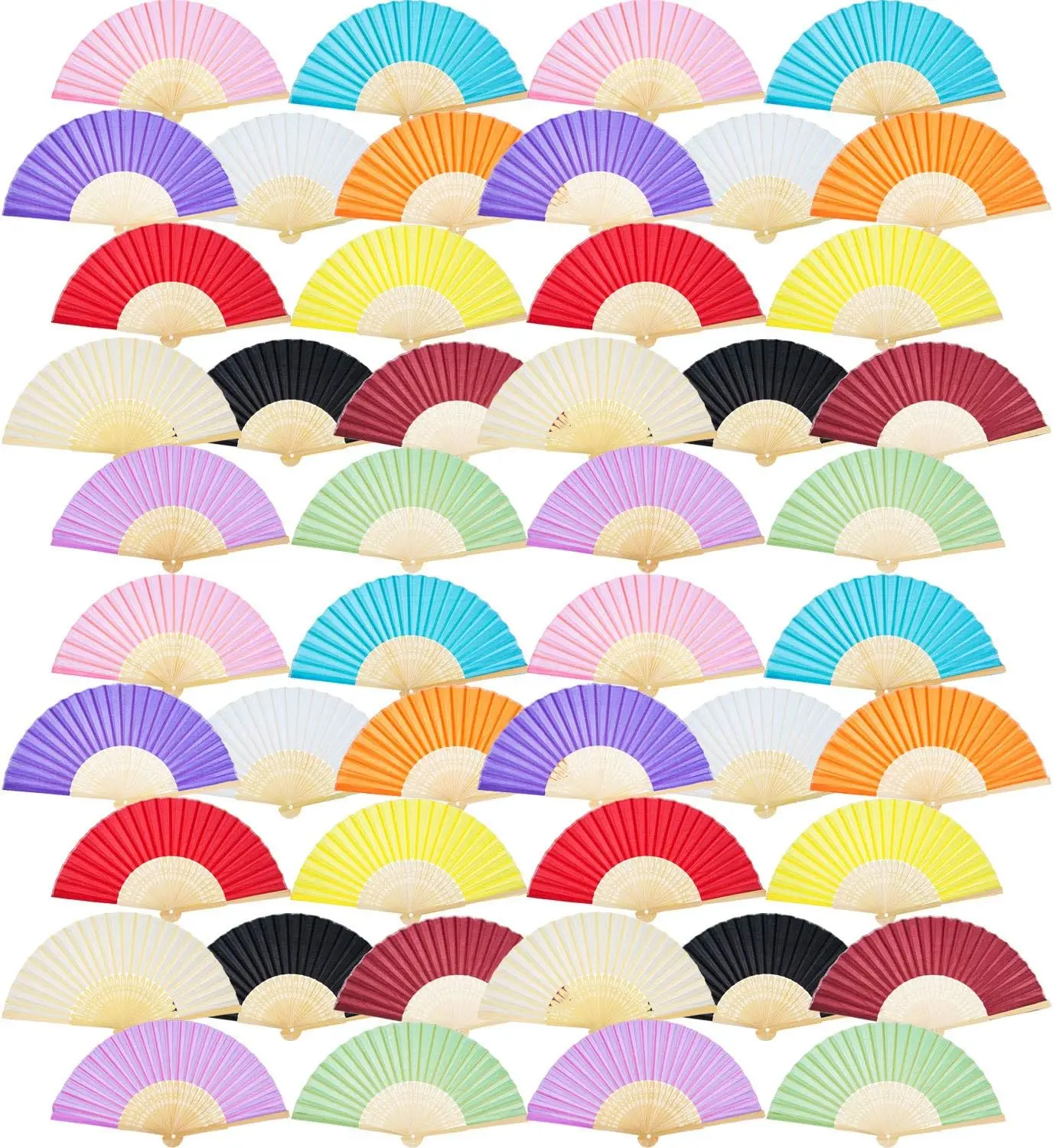 

48pcs Hand Held Fans Silk Bamboo Folding Fans Handheld Folded Fan for Church Wedding Gift, Party Favors, DIY Decoration