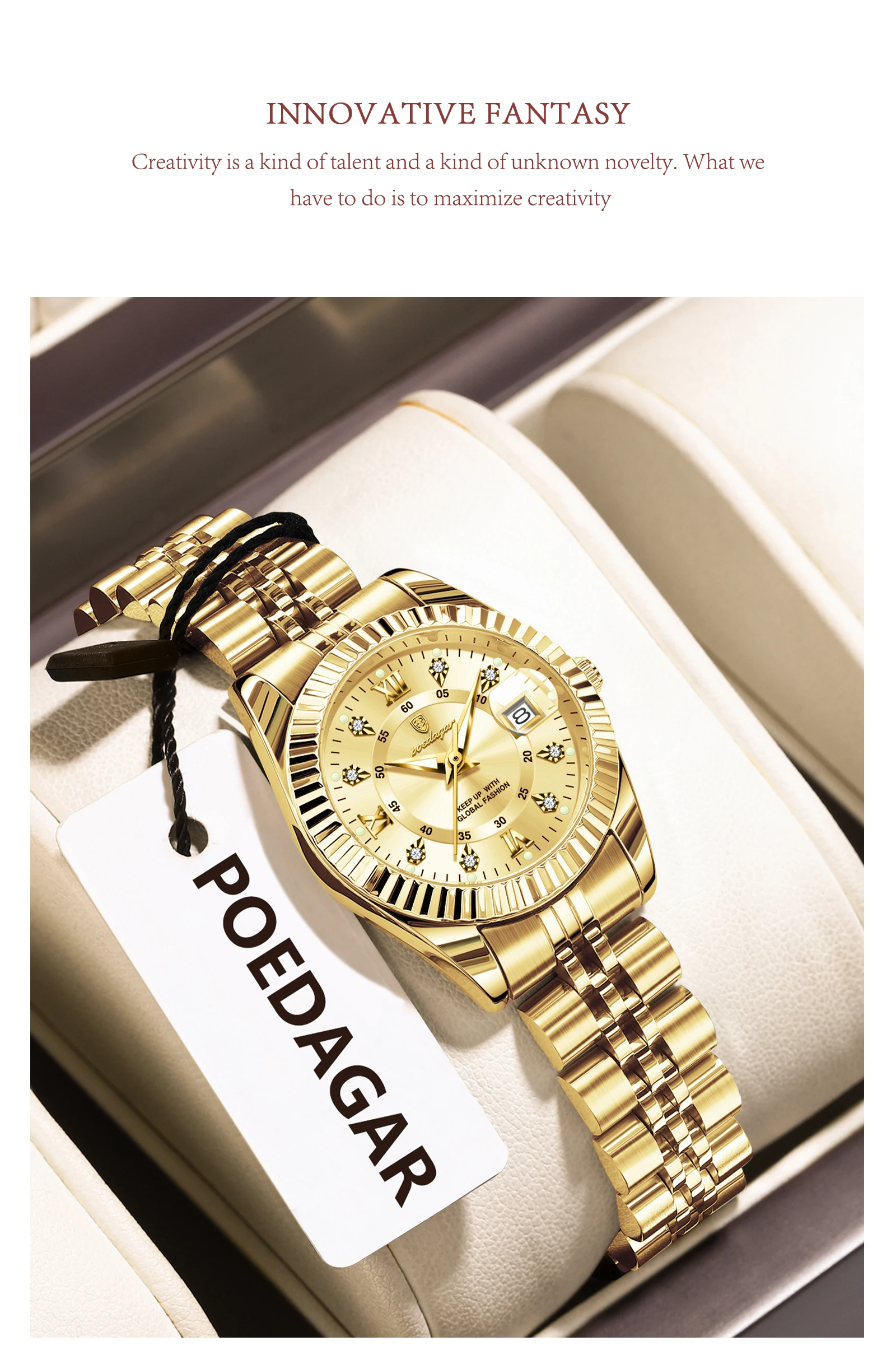 POEDAGAR Mode frauen Armbanduhr Wasserdicht Leucht Datum Elegante Damen Uhren Edelstahl Quarzuhr Für Frauen Reloj – Detail 5