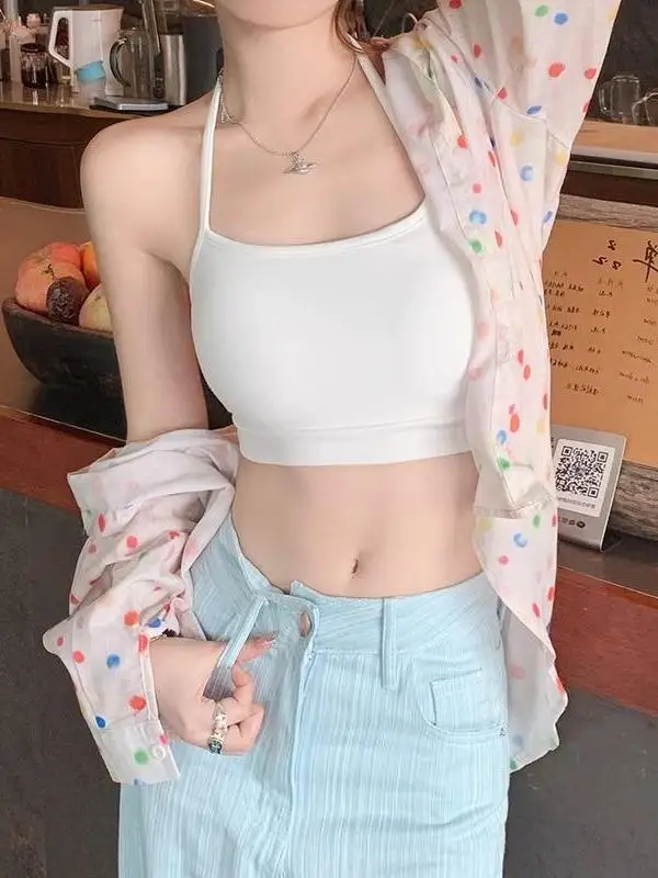 White Strapl Brtte with Chest Pad Beautiful Ba Underwear ort Base Tank Top Women Summer Outdoor Wear Inner Match Ba...