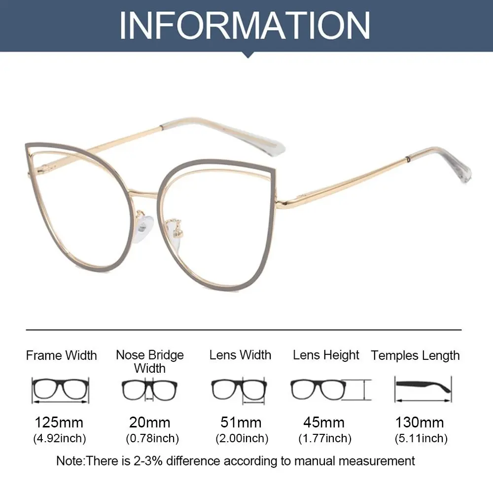 Fashion Hollow Cat Eye Metal Flat Glasses Classic Anti-Blue Light Glasses Office Eye Protection Frame Eyewear Computer Goggles