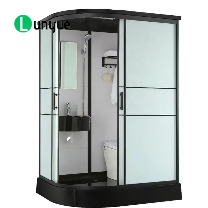 Black Frame Prefab Glass Sliding Door All in One Bathroom Unit Pod for Hotel Home Compact Modern Shower Enclosure Easy
