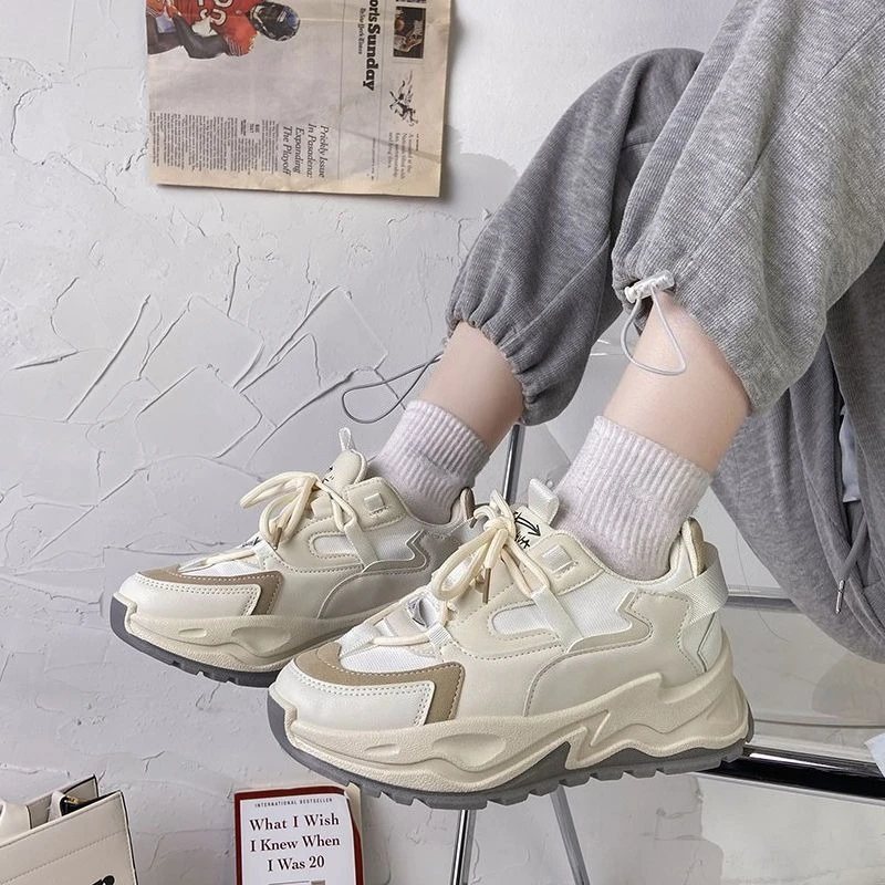 

Viral Clunky Sneakers Women 2025 Spring Summer Chunky Heel Height Boost White Sneakers Student Korean Style Athleisure Shoes​