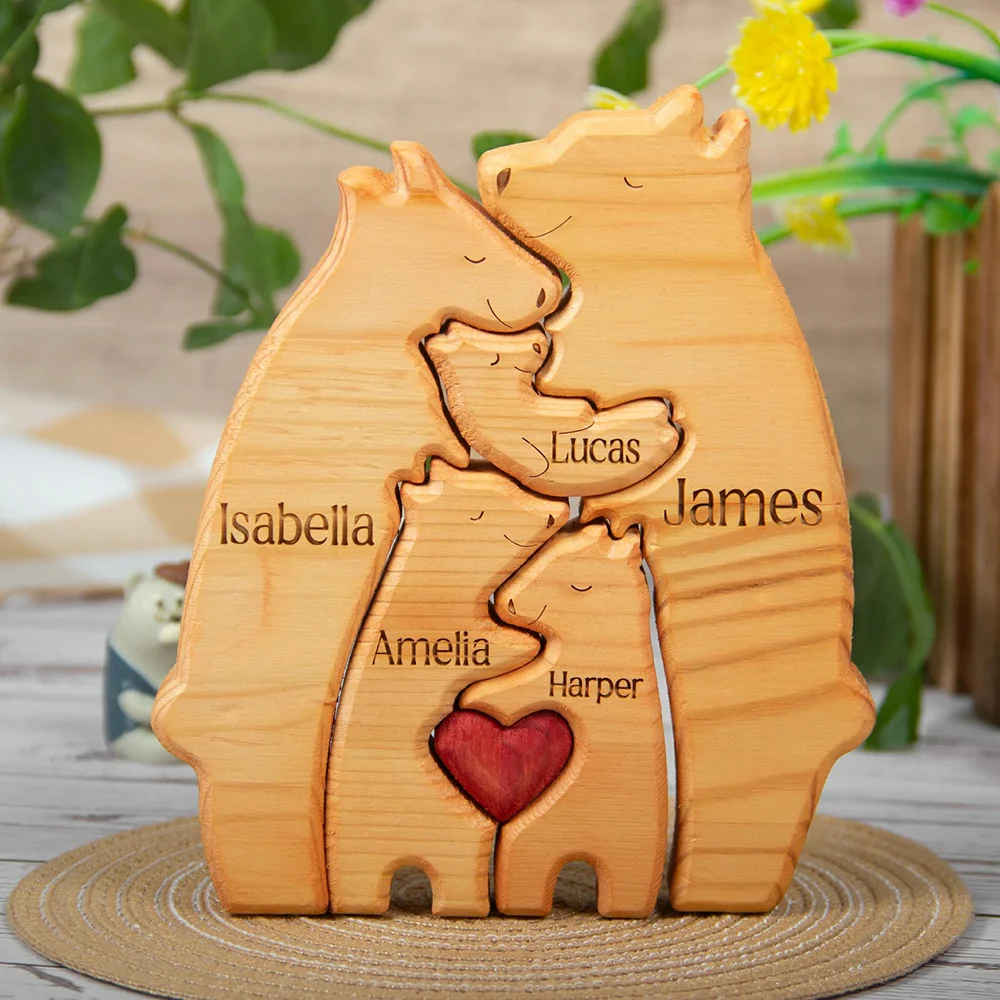 

Custom Engraved Wooden Bear Family Puzzle 2-6Person Animal Figurines in Gift Box for Anniversaries Home decor Housewarming Gift