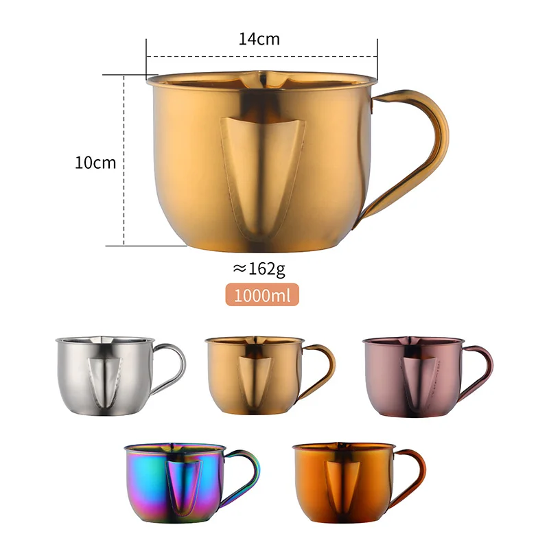 1000ML Stainless Steel Gravy Oil Soup Fat Separator Bowl with Anti-hot Handle Grease Oiler Filter Strainer Cooking Pot Tableware