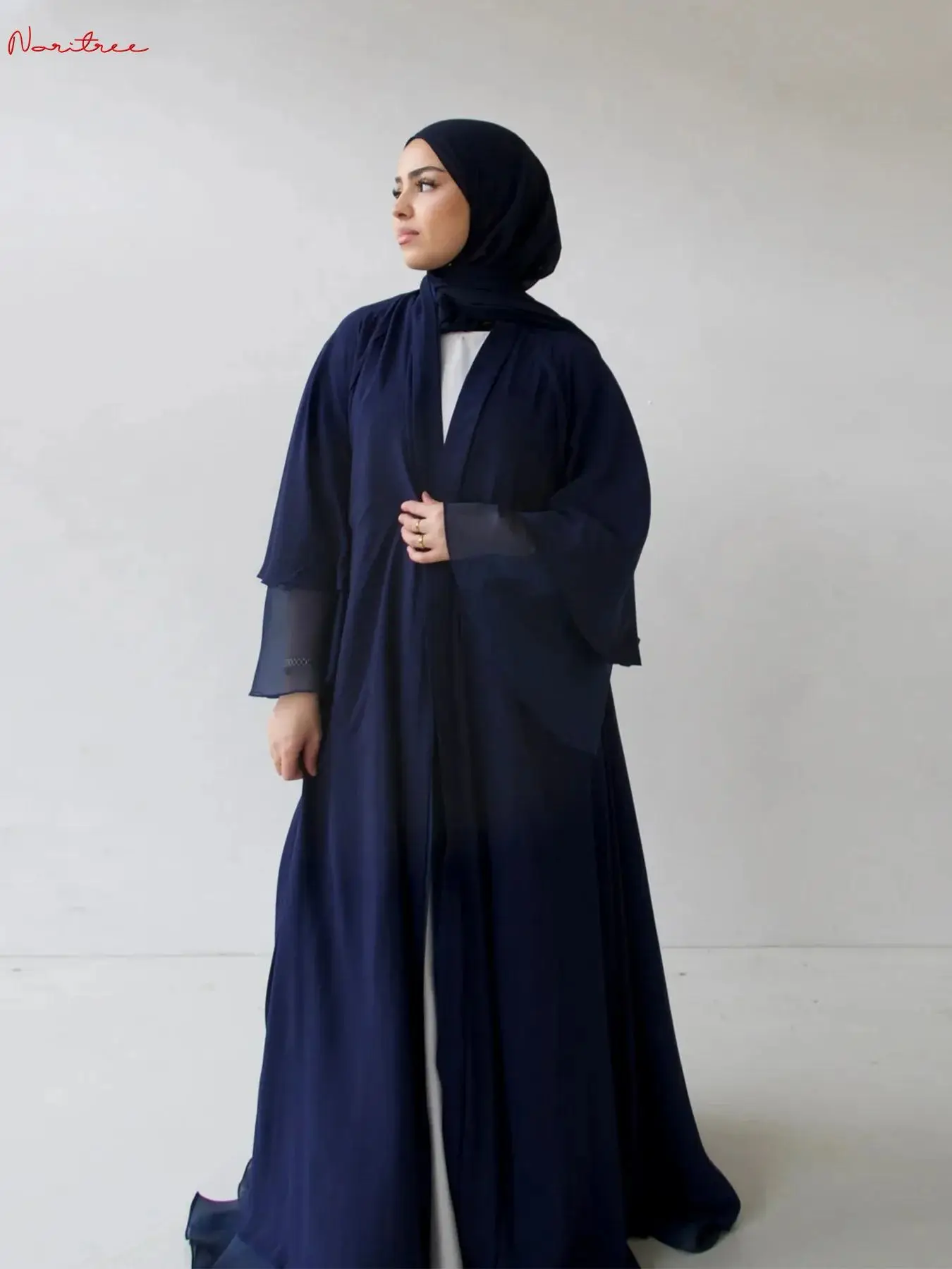 Ramadan Fashion two sides wear kimono Abaya Muslim Dress female Chiffon with Organza Islamic Kaftan Robe Musulman Abaya wy2126