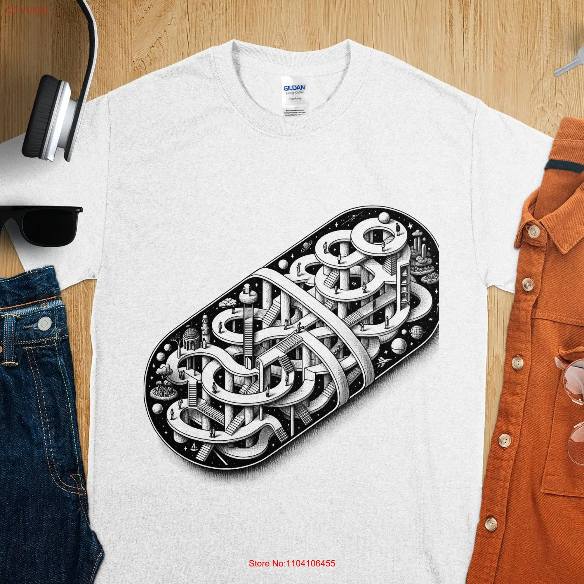 Intricate patterns Geometric landscapes t shirt Super Soft tee MC Escher Inspired long or short sleeves