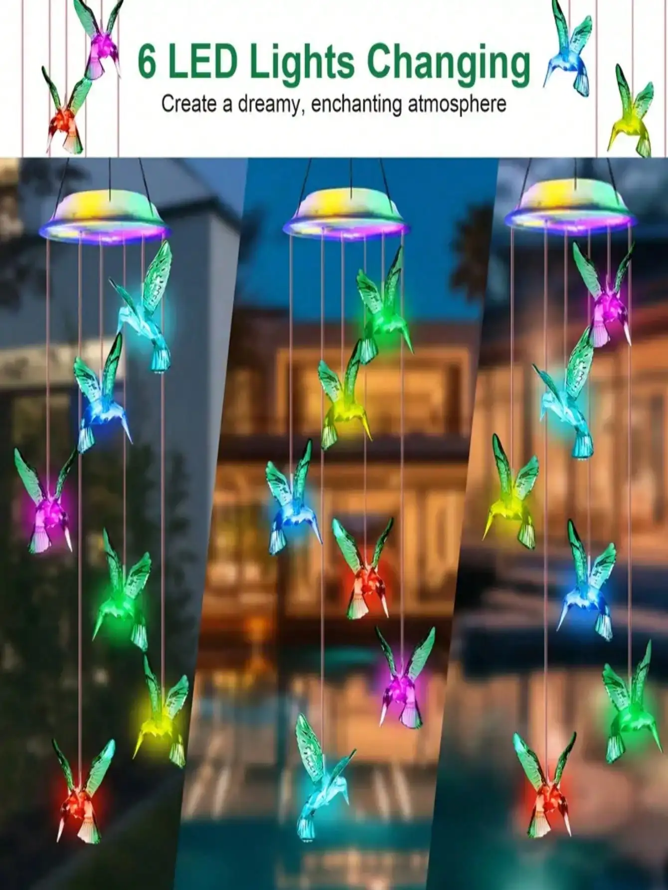 2 Pack 2025 Solar Butterfly Wind Chimes Color-Changing Waterproof for Patio Yard Porch